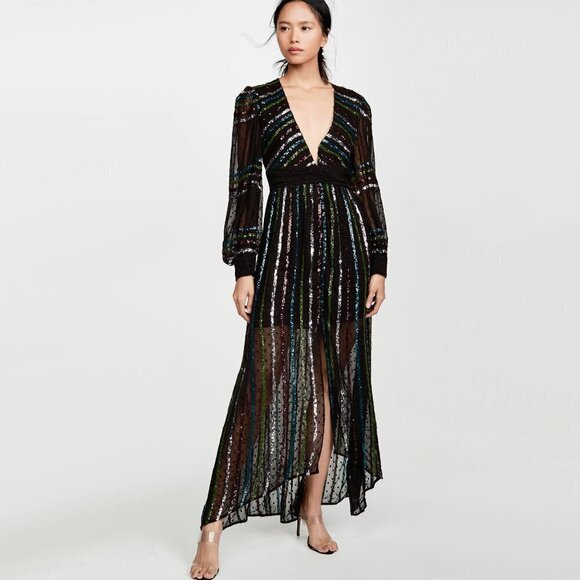 NWT Rococo Sand black sequin polka dot maxi dress - Picture 3 of 10